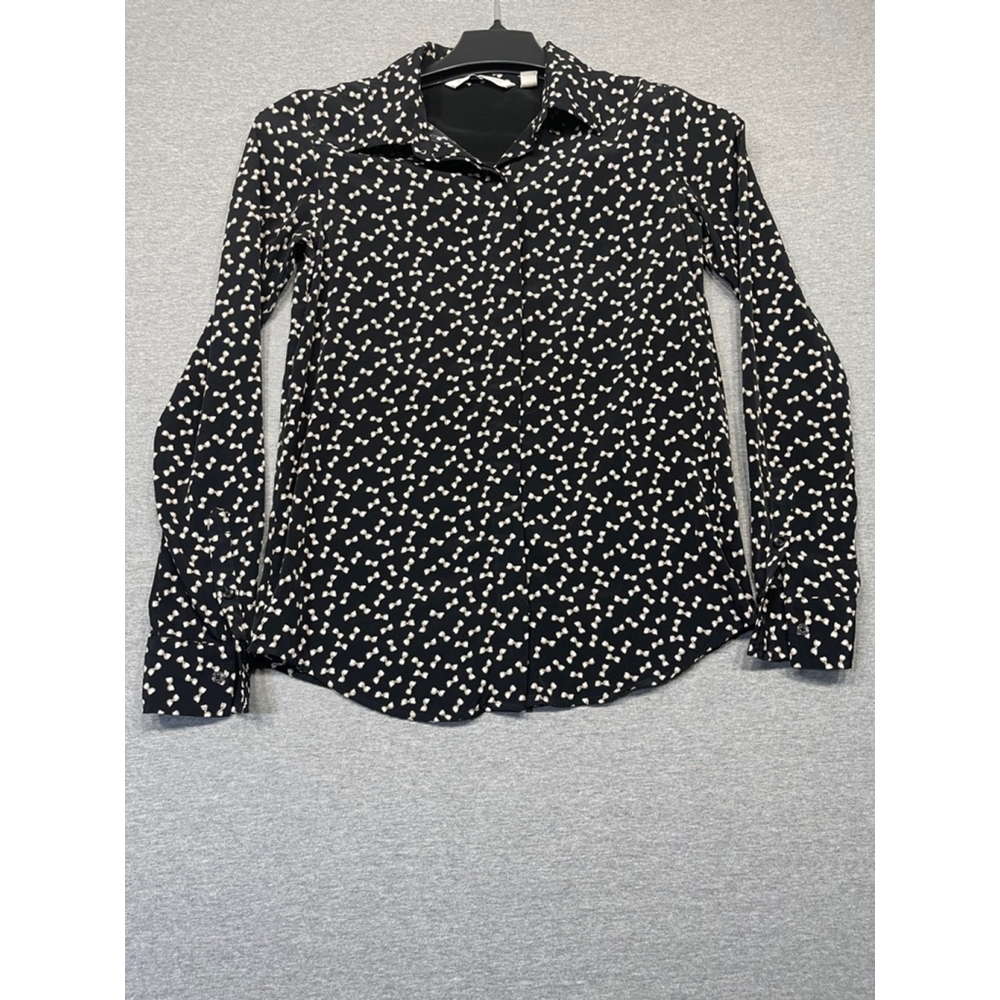 Women's Lauren Conrad Black & White Bow Print Blouse XS button up